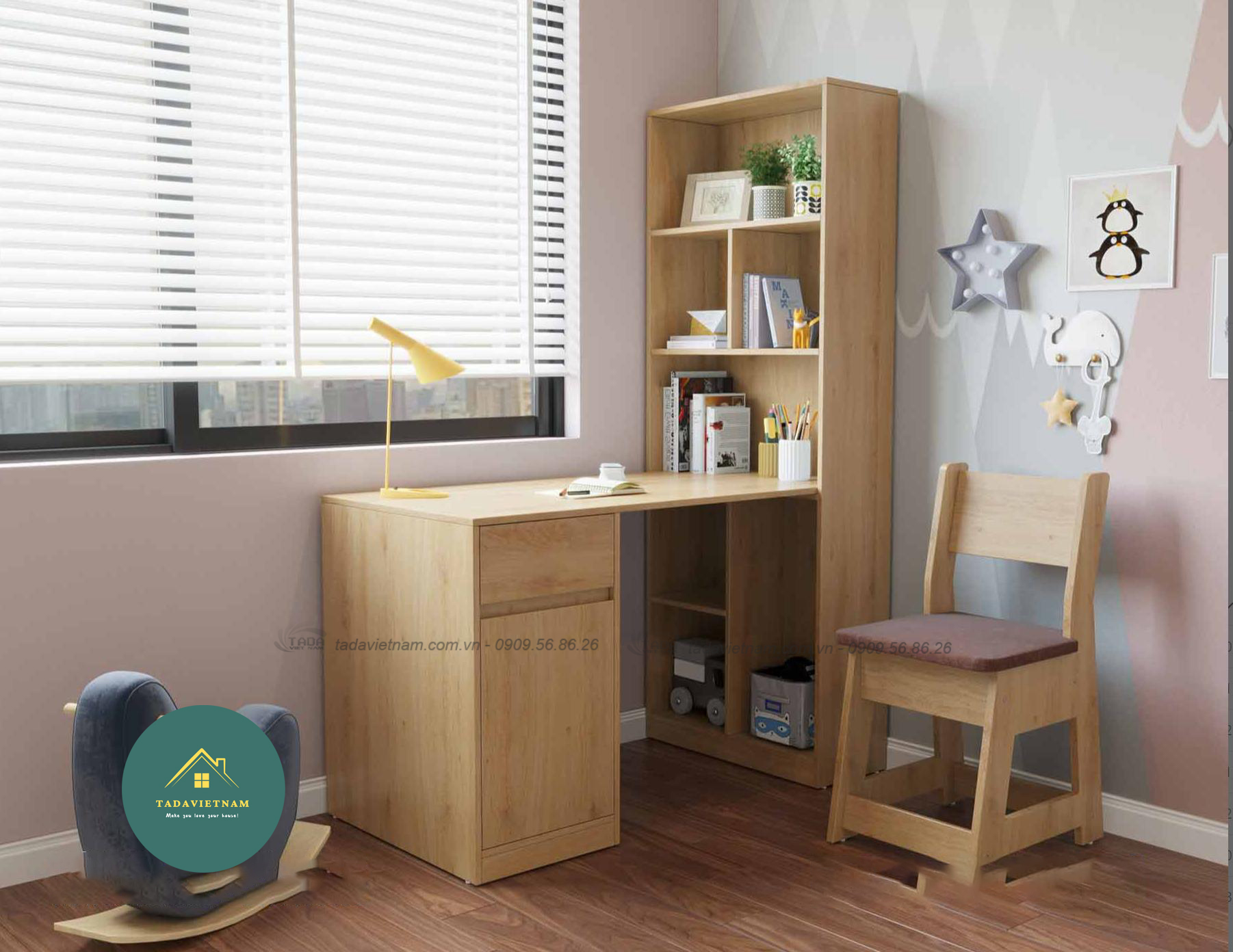 Bàn học giá sách đẹp ,chất liệu gỗ MDF thương hiệu TADA VIỆT NAM- TDBH23