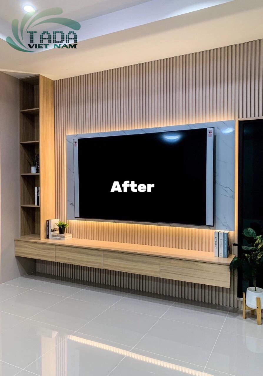 Tổng hợp hình ảnh trước và sau khi hoàn thiện Kệ Tivi kết hợp mảng tường của TaDa Việt Nam