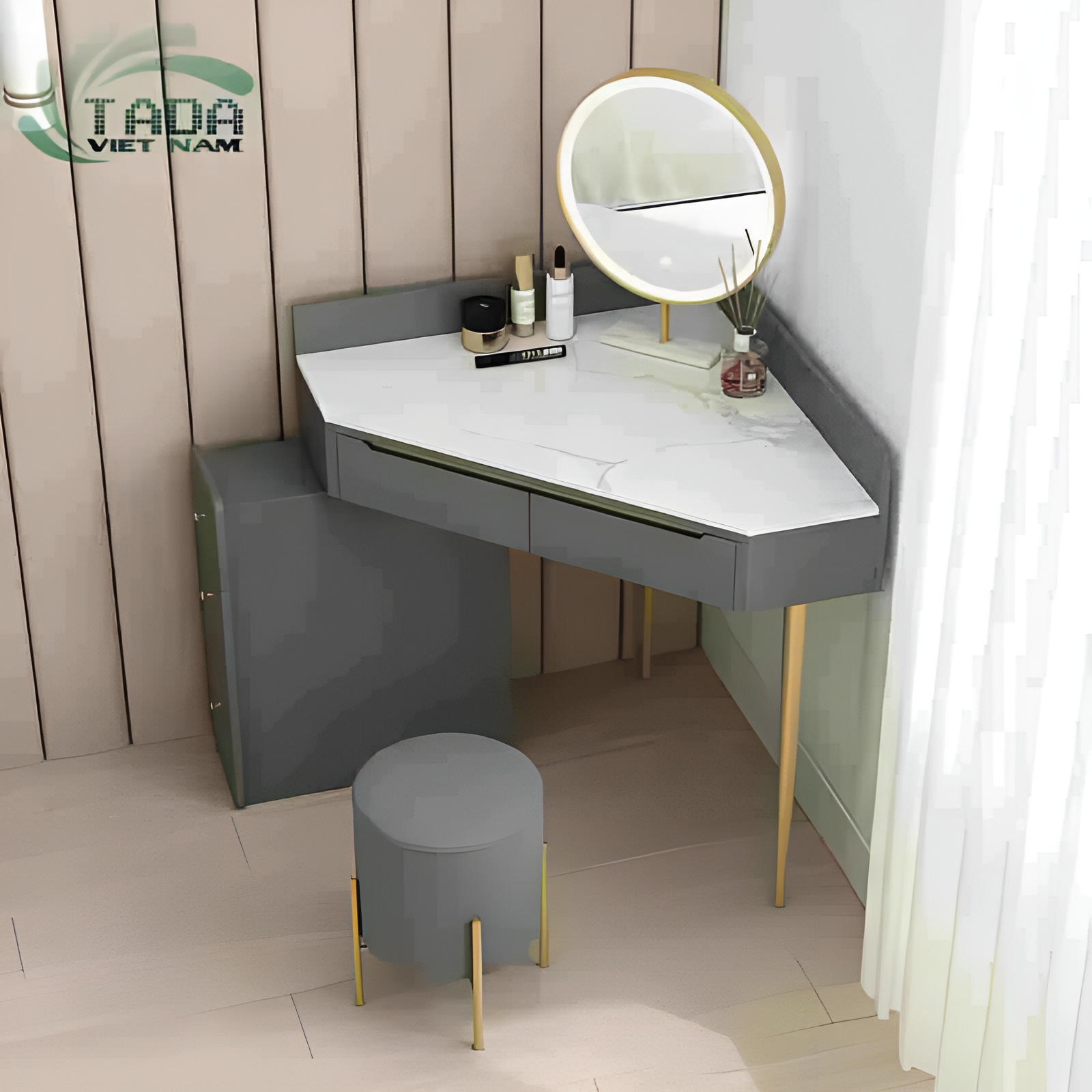 Bàn trang điểm góc tường kèm tủ đựng đồ đa năng thương hiệu TADA VIETNAM- TDTD9