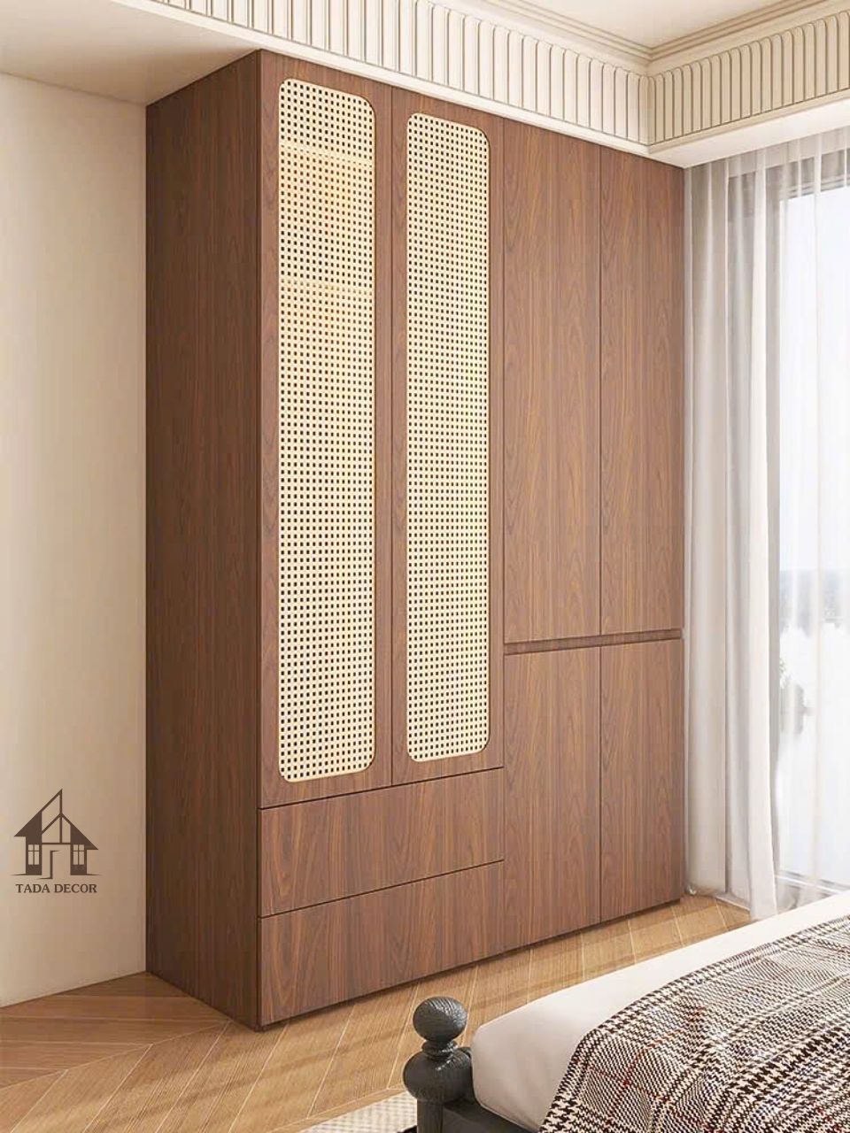 Không gian phòng ngủ tinh tế với tủ quần áo cánh mây