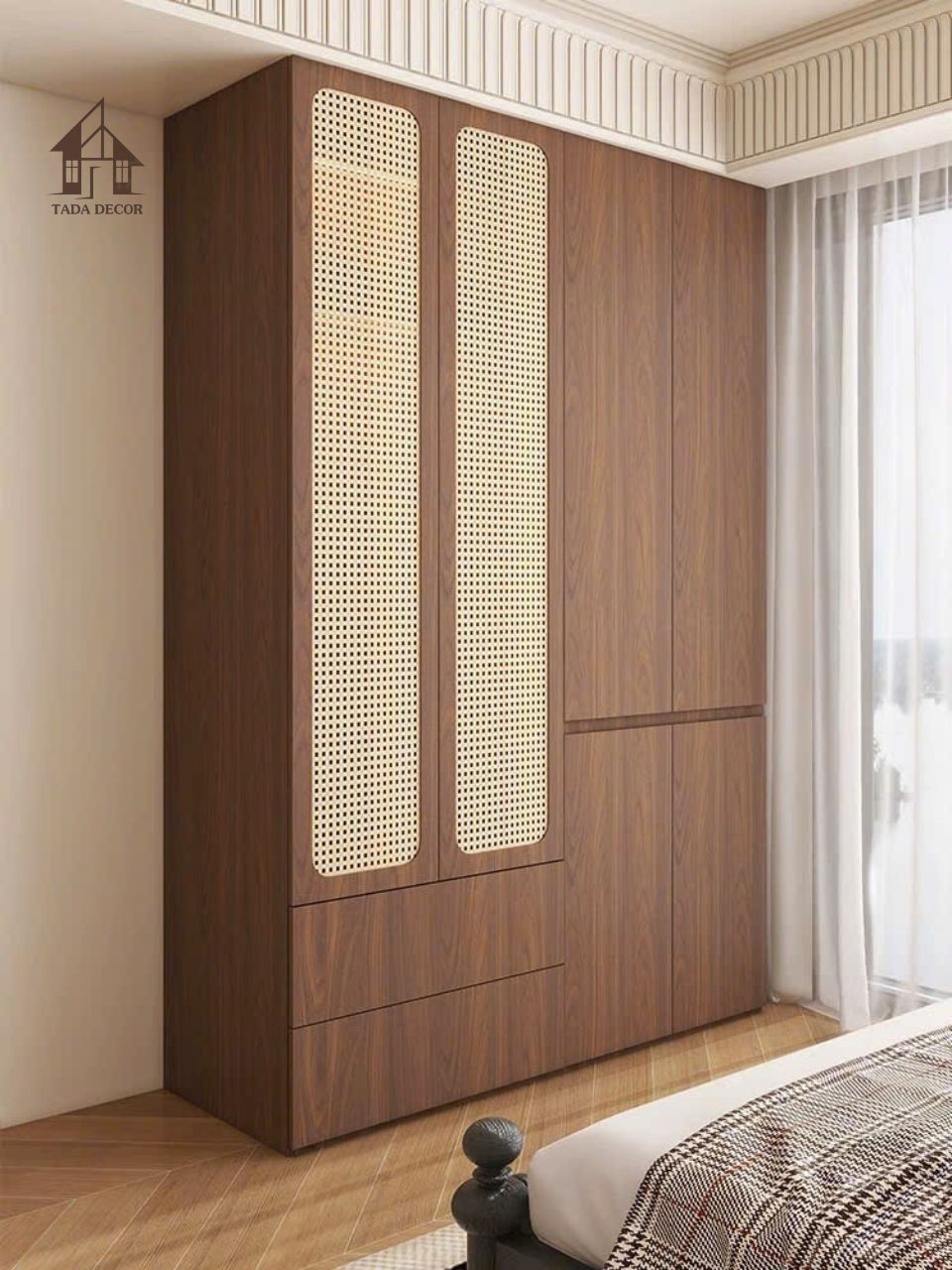 Tủ quần áo MDF phối cánh mây TQA908 hiện đại sang trọng