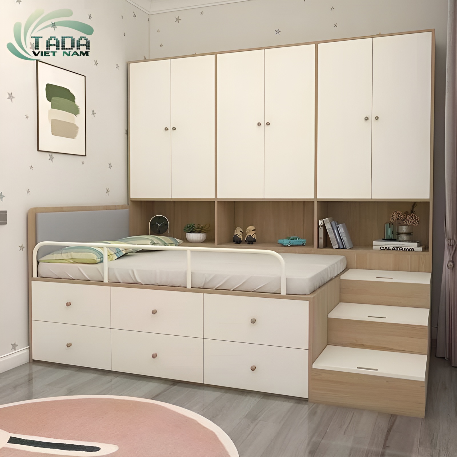 Mẫu giường ngủ dạng bục giúp tối ưu không gian phòng ngủ, thương hiệu TaDa Việt Nam TD3186