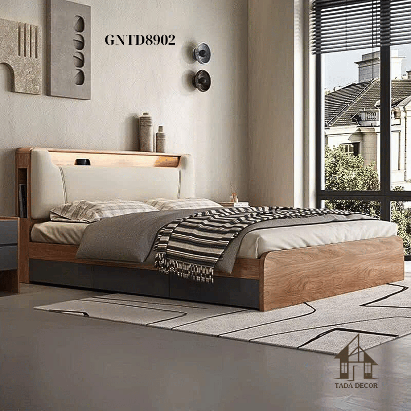 Giường ngủ kèm kệ đựng đồ