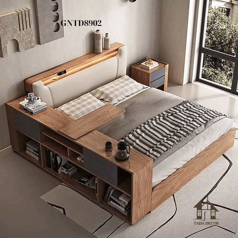 Giường ngủ kèm kệ đựng đồ