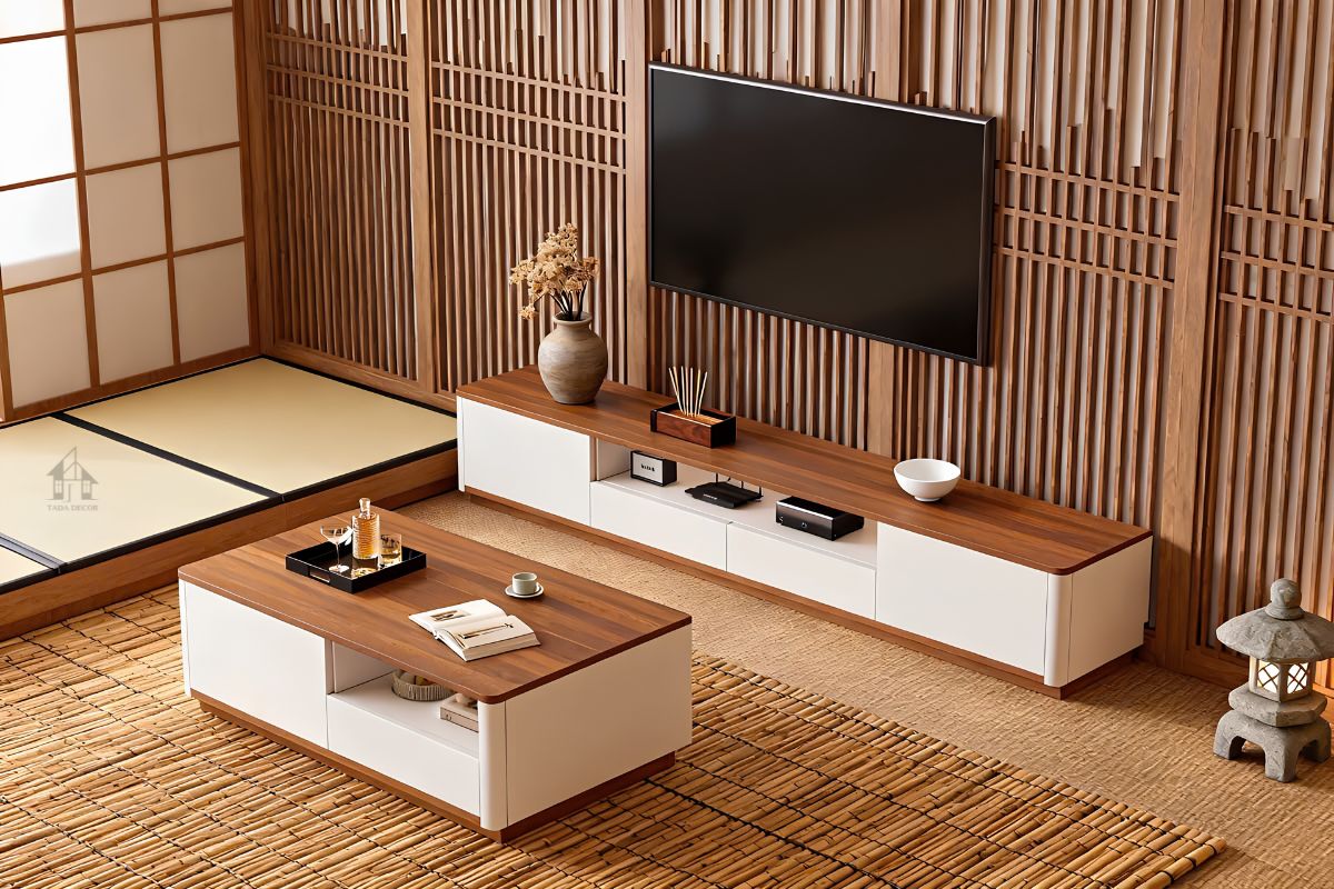 kệ ti vi gỗ hiện đại thiết kế Nhật Bản