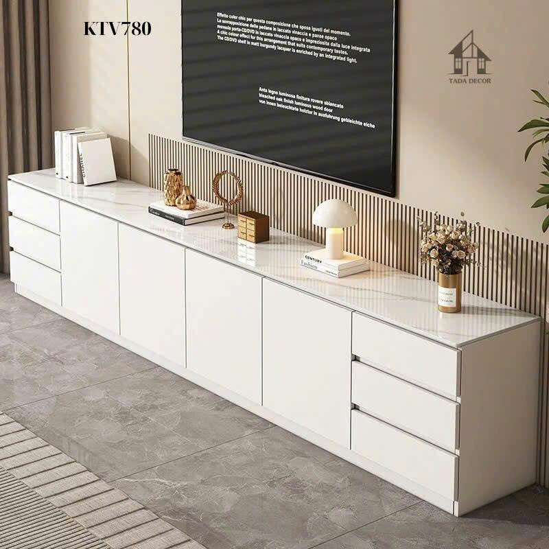 Kệ tivi gỗ hiện đại kết hợp decor phòng khách sang trọng