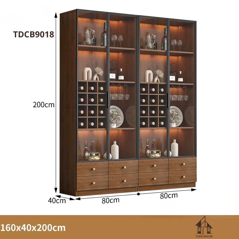 Tủ kính đựng rượu phòng khách tích hợp đèn LED trưng bày tinh tế