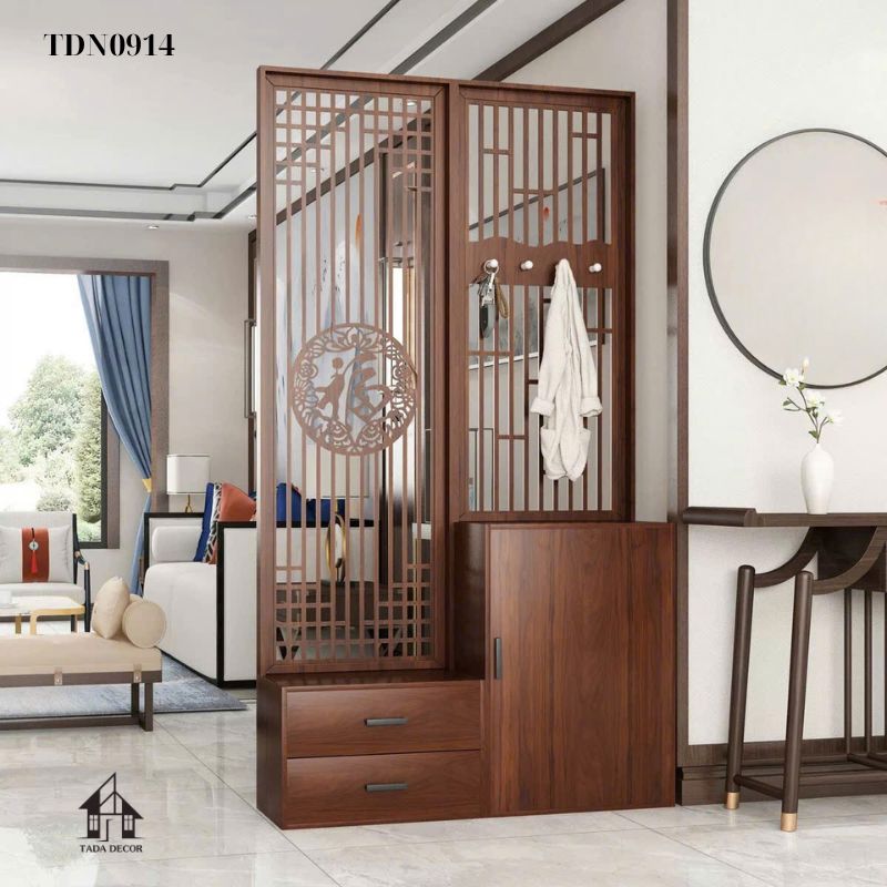 Chi tiết vách CNC hoa văn phong thủy tinh xảo trên tủ đa năng TDN0914