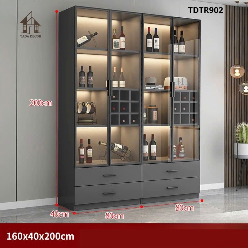 Tủ rượu gỗ sang trọng TDTR902 kết hợp kệ rượu và ngăn kéo tiện nghi