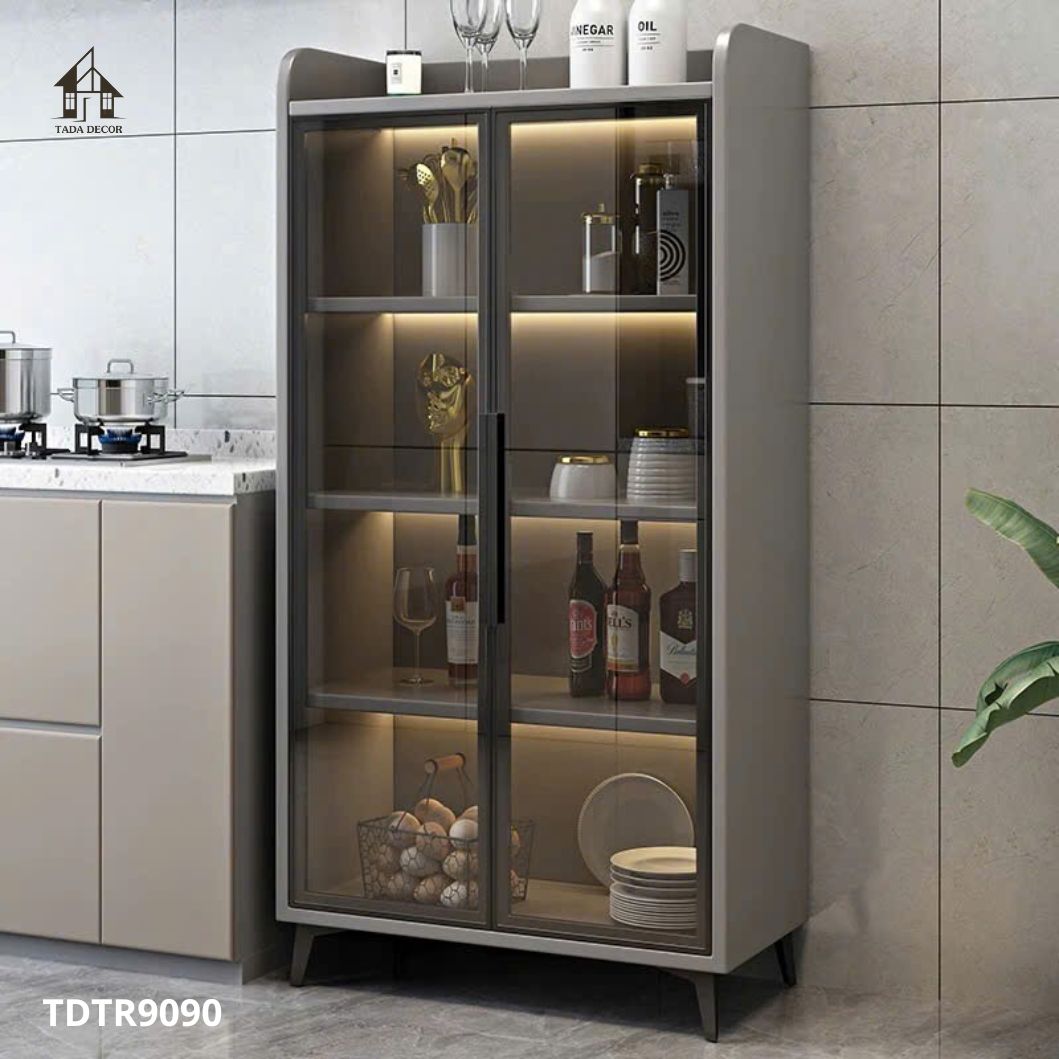 Tủ rượu đẹp hiện đại TDTR9090 phong cách tối giản trưng bày rượu và ly cao cấp