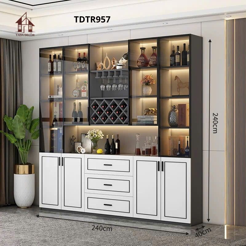 Tủ đựng rượu vang TDTR957 khung gỗ cánh kính sang trọng cho phòng khách