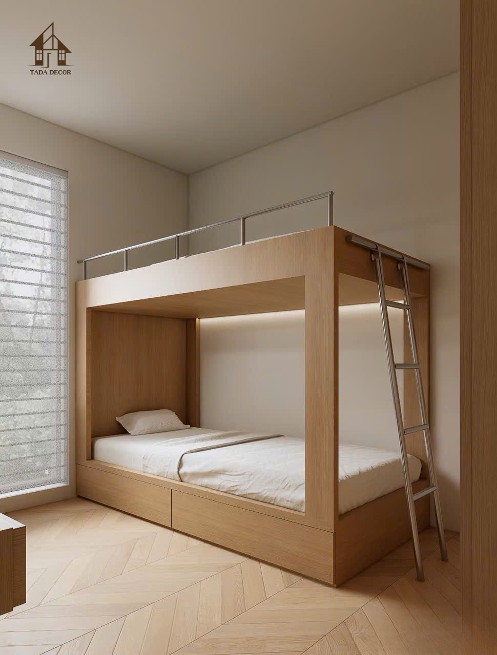 Tủ quần áo âm tường đồng bộ trong combo nội thất phòng ngủ tối giản TADA Việt Nam