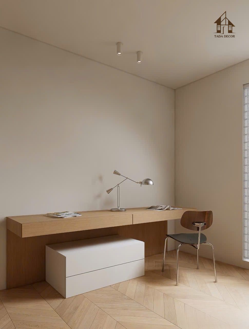 Thiết kế phòng ngủ nhỏ gọn với giường tầng và bàn học liền tủ gỗ công nghiệp