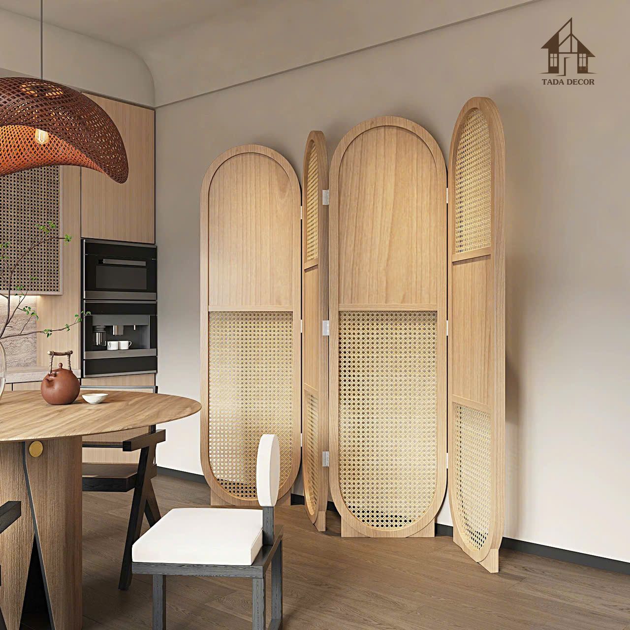 Vách ngăn mây tự nhiên VBP879 phong cách bo vòm – điểm nhấn trang trí nội thất tối giản