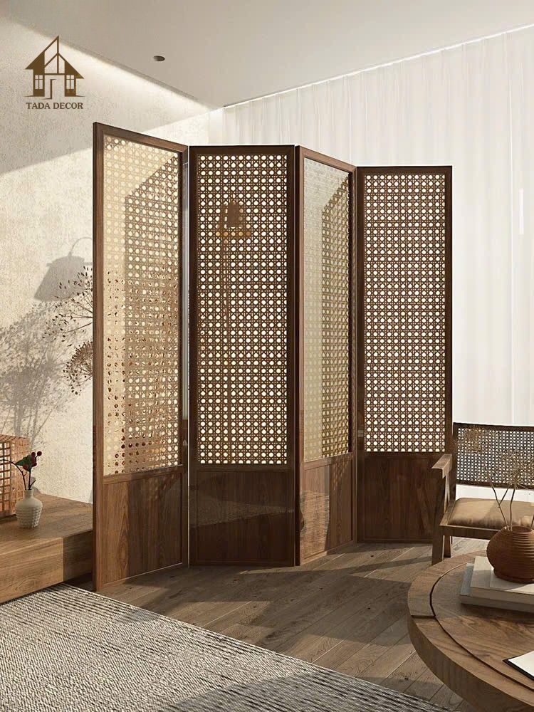 Thi công vách mây mắt cáo phối gỗ VBP849 trong căn hộ hiện đại TADA Việt Nam