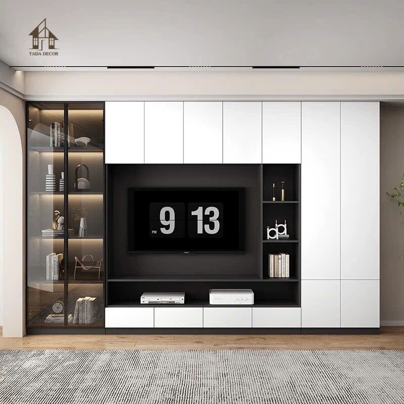 Combo phòng khách hiện đại CBPK098 với kệ tivi và tủ trang trí sang trọng