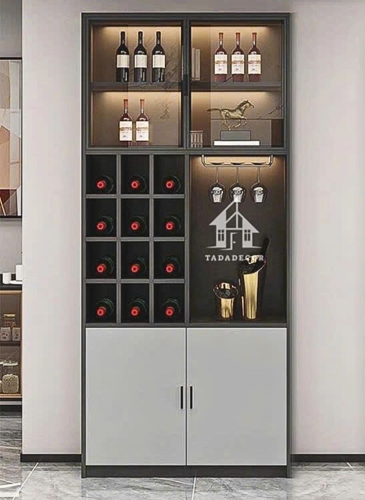 Mẫu tủ rượu gỗ hiện đại thiết kế cánh kính đẹp mắt