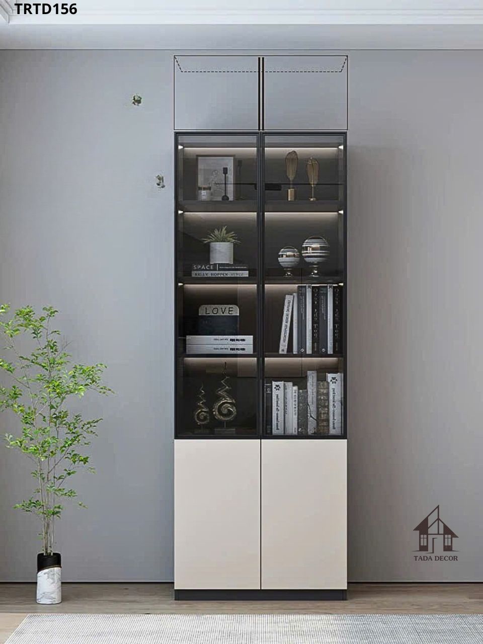 Chi tiết tủ rượu gỗ MDF TRTD156 với cửa kính cường lực