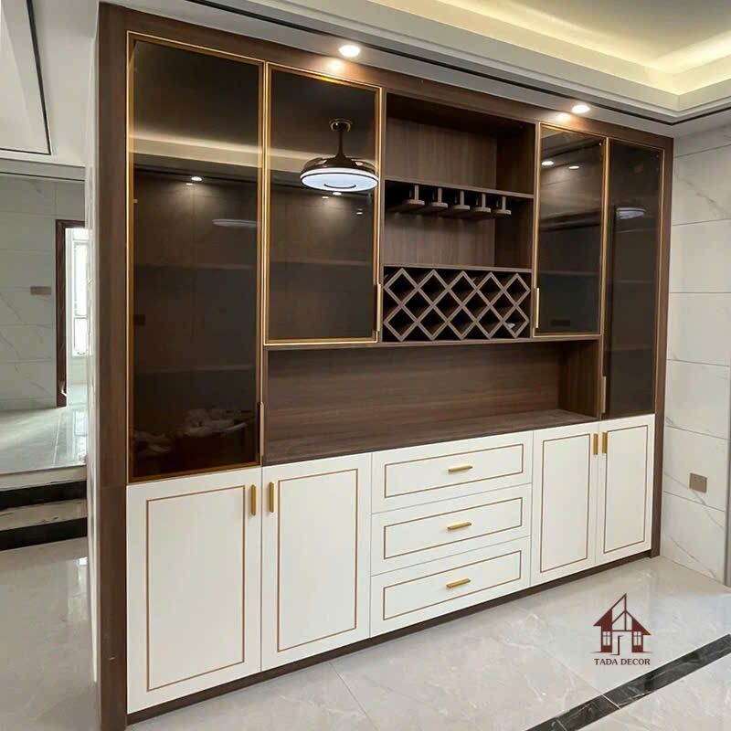 Tủ rượu gỗ sang trọng TDTR957 kết hợp kệ trưng bày và ngăn lưu trữ tiện nghi