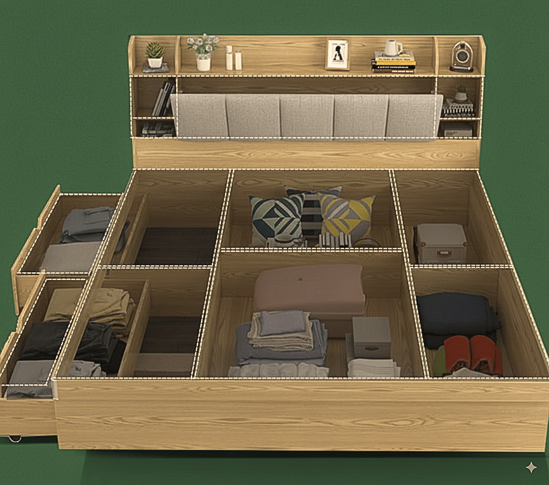 giường ngủ nhật tủ đựng đồ ngầm