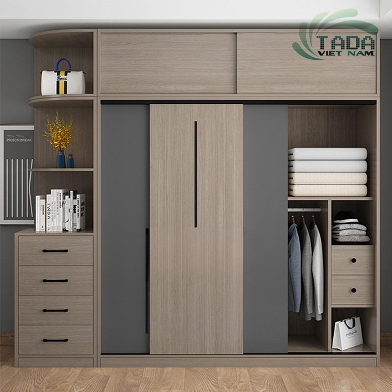 Tủ quần áo cánh lùa kết hợp kệ trang trí TaDa Việt Nam TDTA8