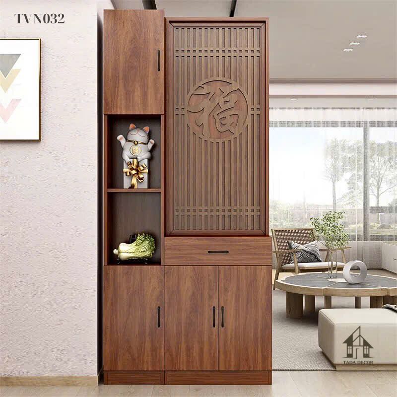 Tủ ngăn phối vách CNC phong thủy TVN032 chữ Phúc gỗ MDF cao cấp