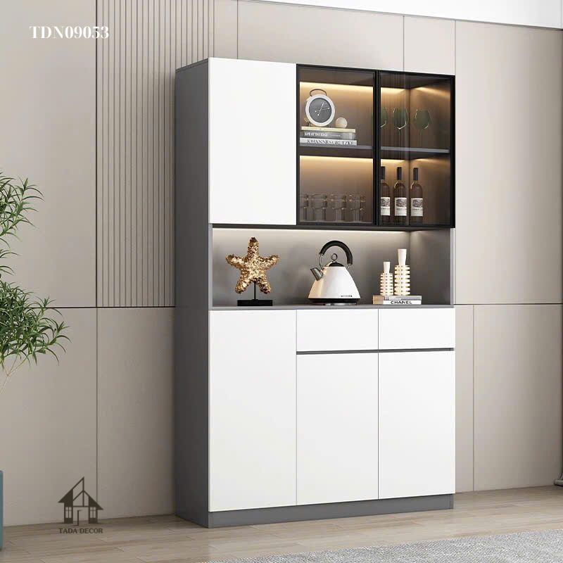 Chi tiết ngăn tủ TDN09053 bố trí lò vi sóng và máy pha cà phê tiện lợi