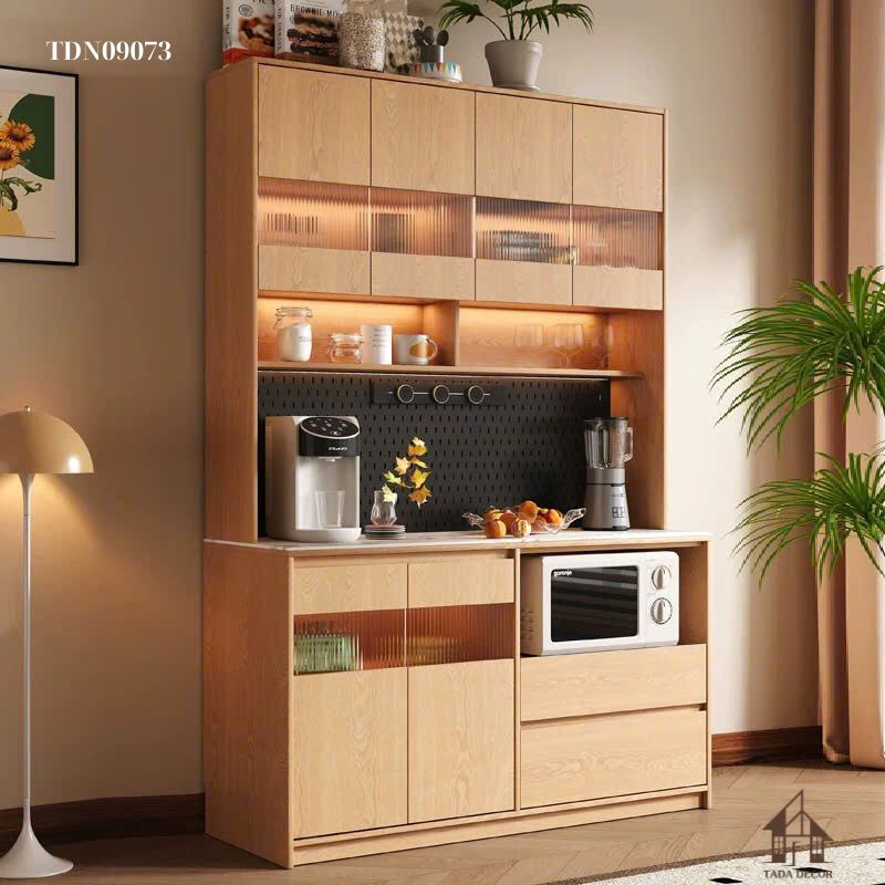 Tủ bếp gỗ sáng TDN09073 với nhiều ngăn thông minh, giúp phòng bếp gọn gàng và sang trọng