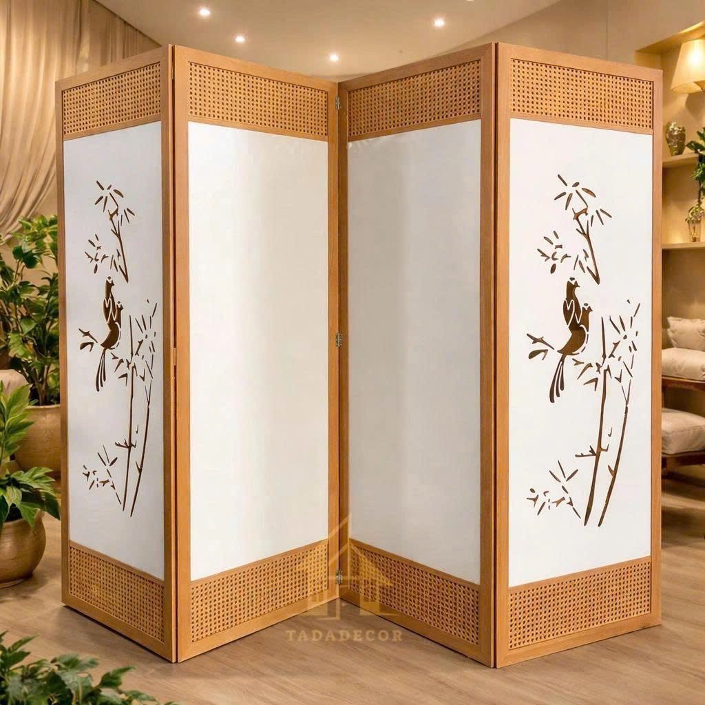 vách bình phong ngăn phòng khách và bếp thiết kế tinh tế tiện dụng