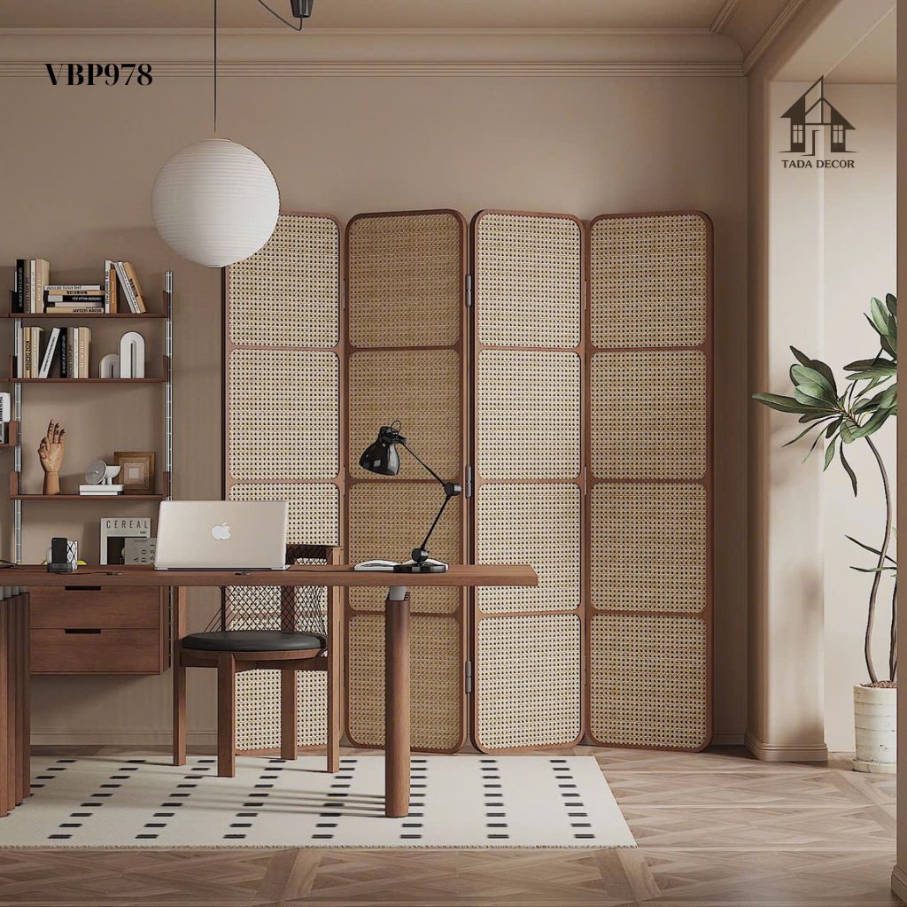 Vách ngăn mây mắt cáo chia khoảng viền mỏng, phù hợp cho phòng khách, phòng ăn, spa hay nhà hàng cao cấp.