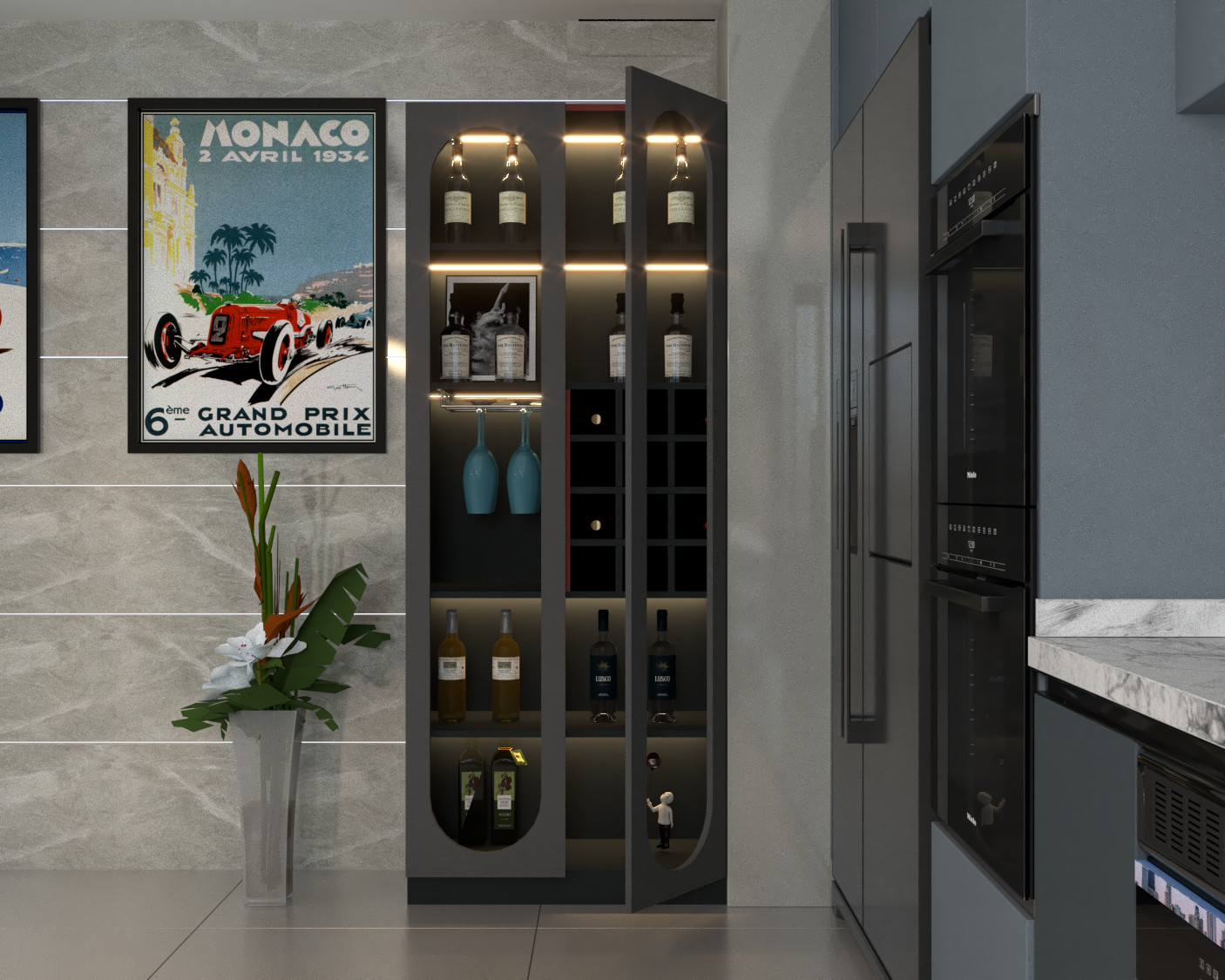 Tủ rượu cánh vòm , phòng khách đẹp, phong cách Italia chất liệu gỗ MDF thương hiệu TADA- TDTR16