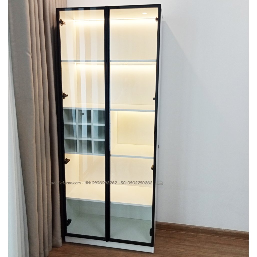 Tổng hợp tủ rượu 2 cánh bản khung nhôm kính cường lực