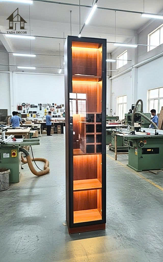 Tủ rượu đứng gỗ MDF chống ẩm có đèn LED