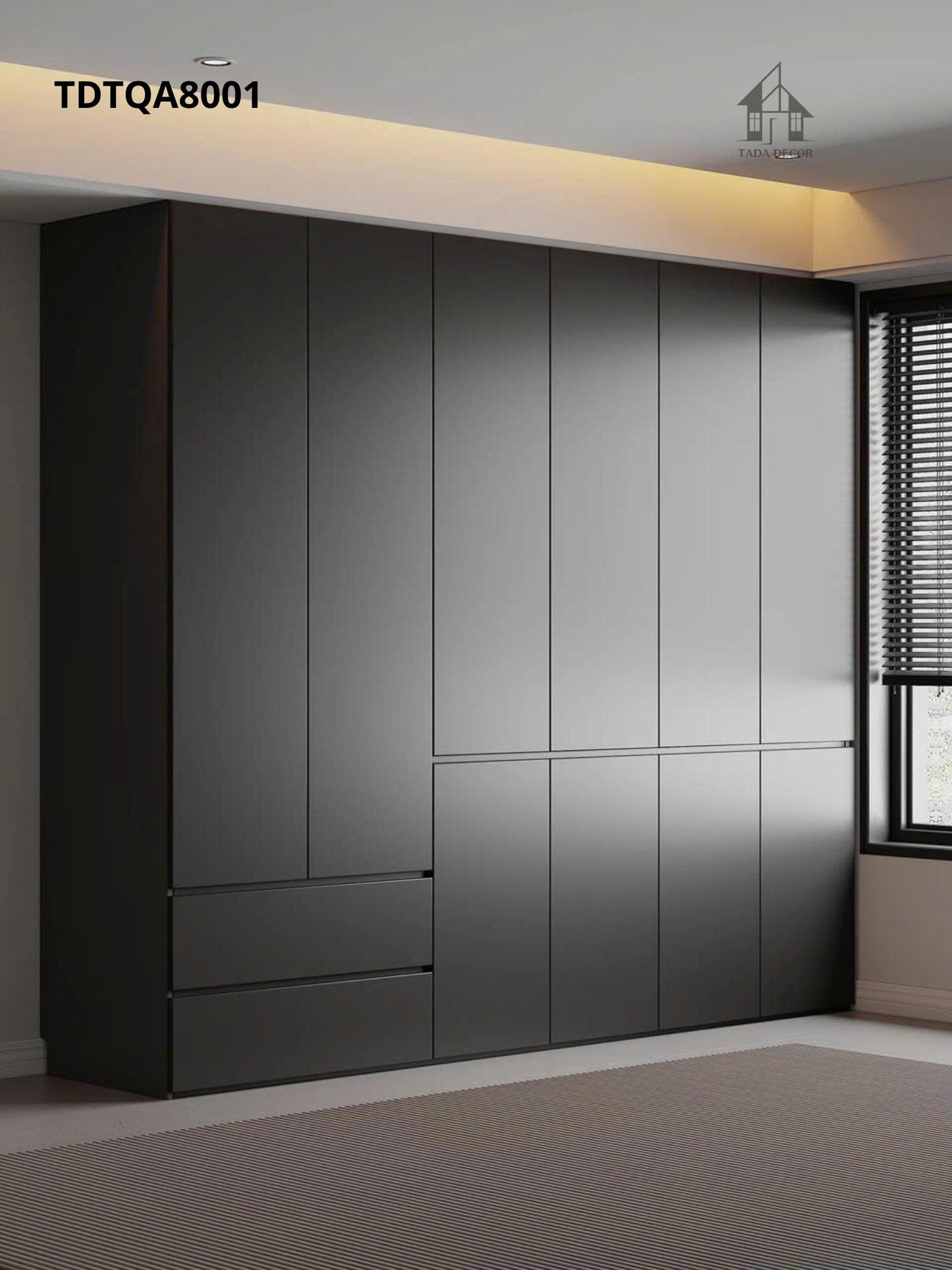 Tủ áo cánh kính TDTQA8001 phong cách sang trọng cho căn hộ chung cư