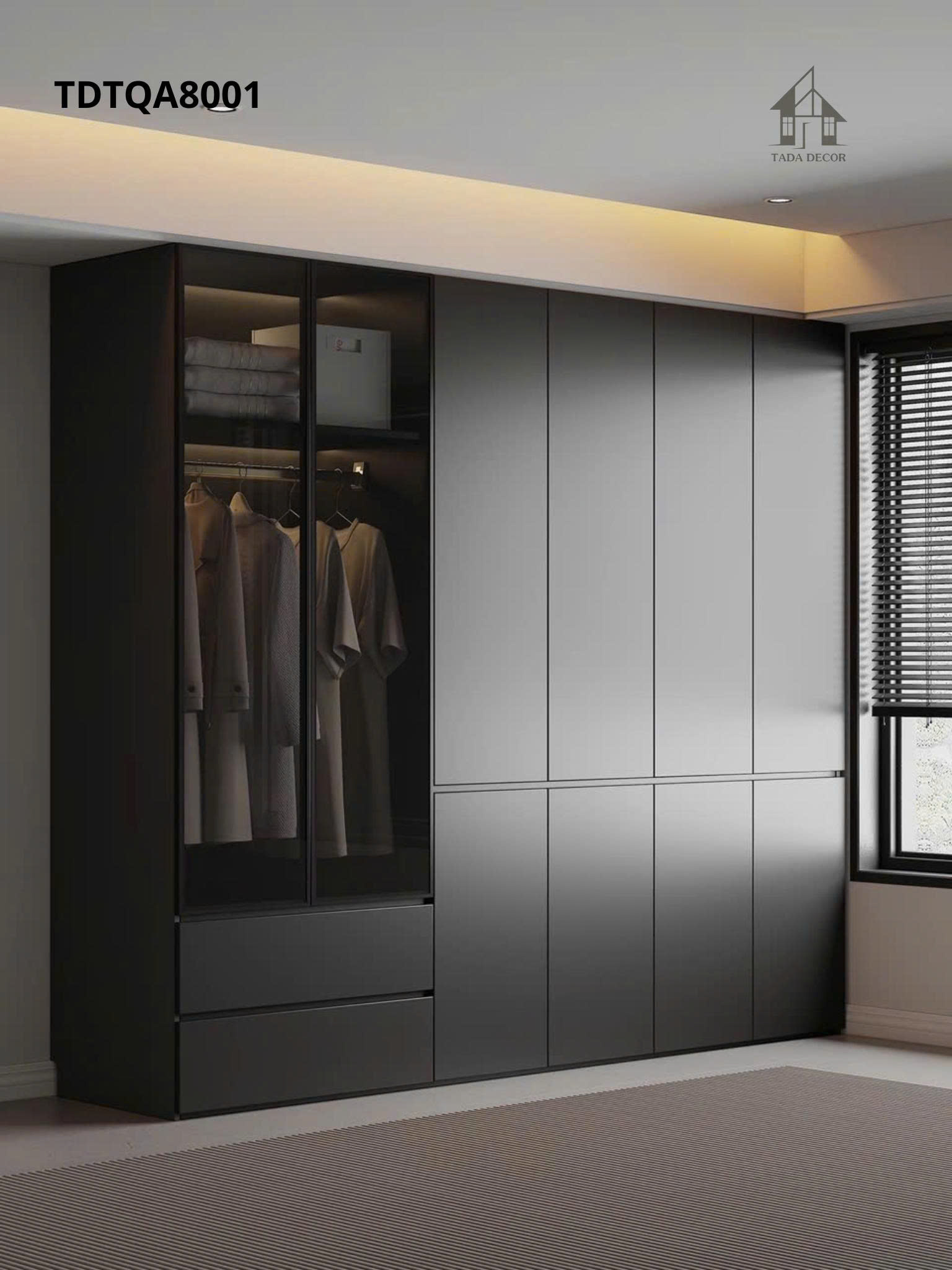 Tủ quần áo gỗ công nghiệp TDTQA8001 thiết kế hiện đại cho phòng ngủ