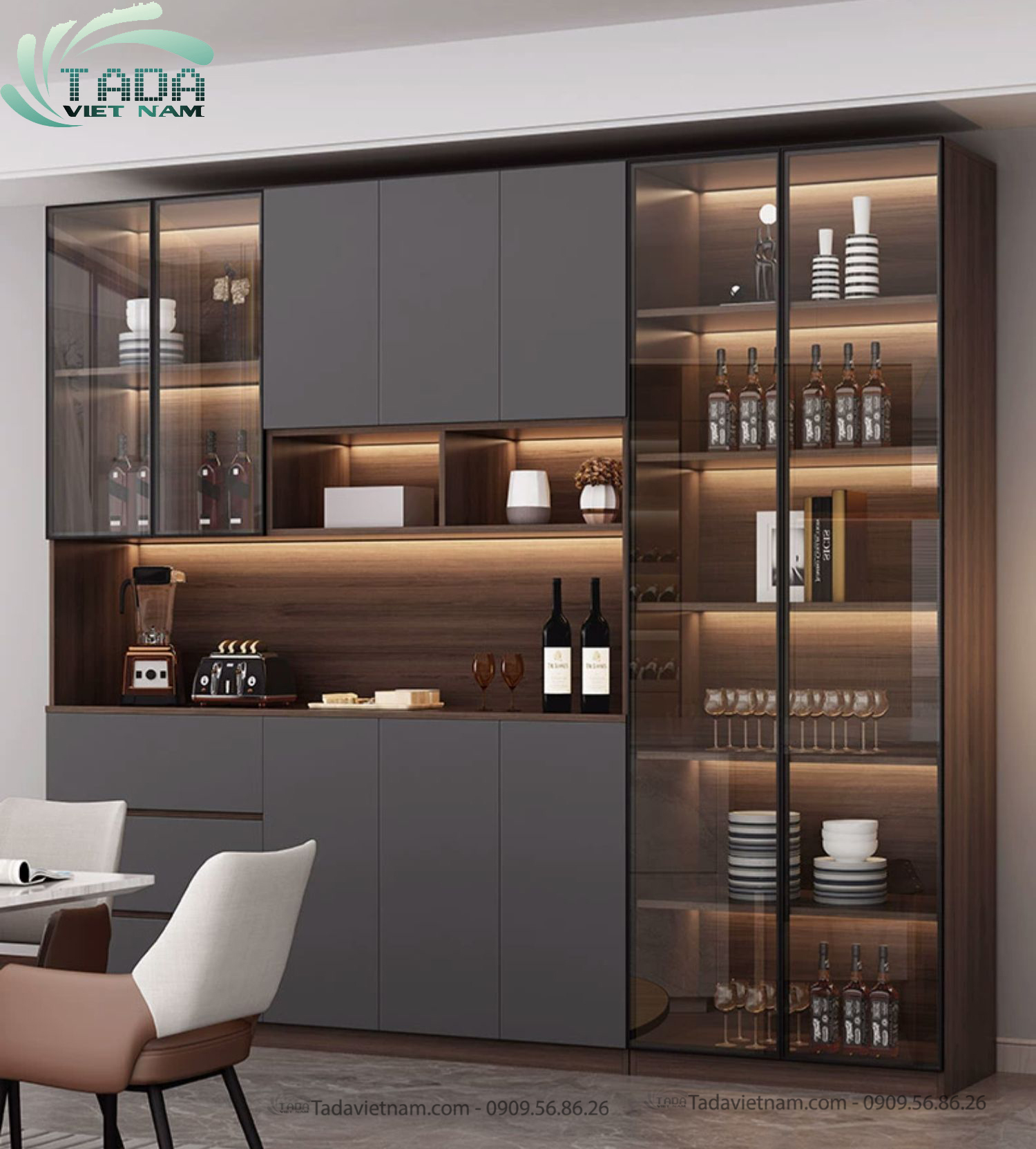 Tủ rượu đẹp phòng khách chất liệu gỗ MDF thương hiệu TADA- TDTR27