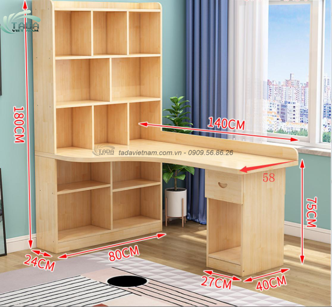 Bàn học giá sách , bo viền cong ,chất liệu gỗ MDF thương hiệu TADA VIỆT NAM- TDBH15