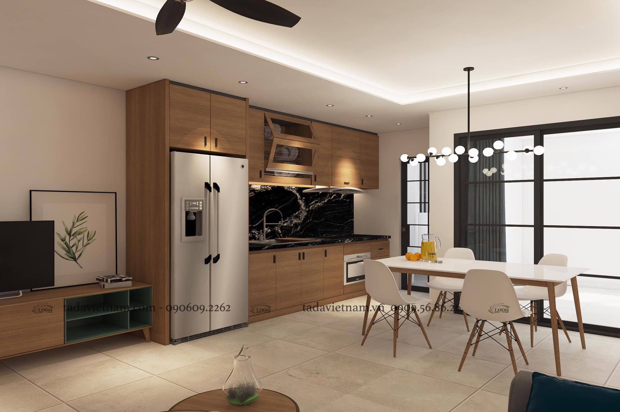 3D - THỰC TẾ BỘ TỦ BẾP CHỮ I LIỀN KỆ SÀN NHÀ ANH QUANG - CHUNG CƯ ĐÔNG TRÙ, ĐÔNG ANH