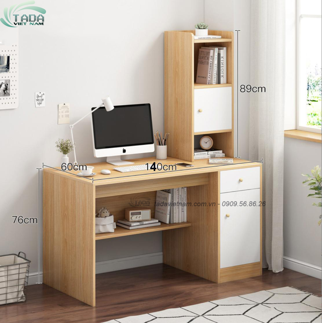 Bàn học kết hợp với tủ để sách nhỏ gọn ,chất liệu gỗ MDF thương hiệu TADA VIỆT NAM- TDBH17