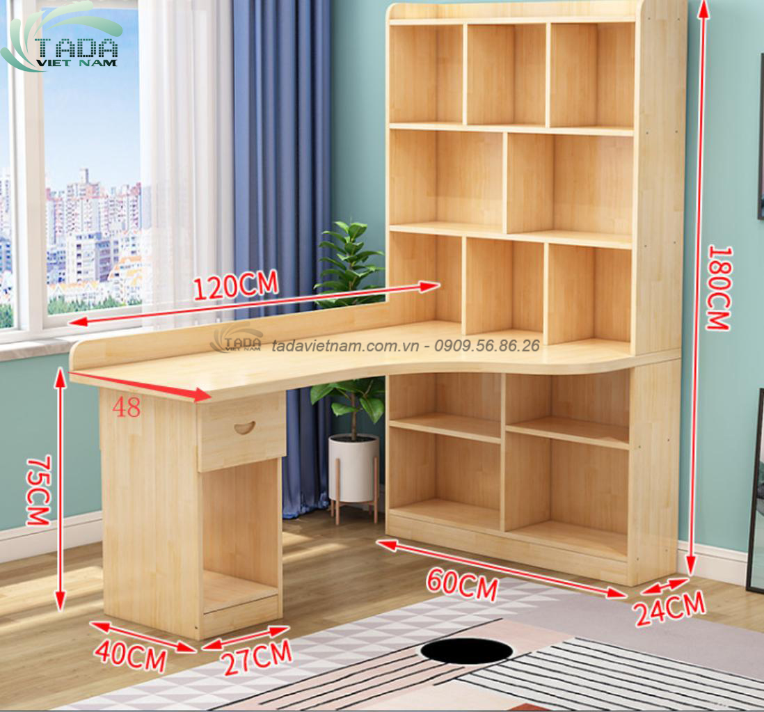 Bàn học giá sách , bo viền cong ,chất liệu gỗ MDF thương hiệu TADA VIỆT NAM- TDBH15