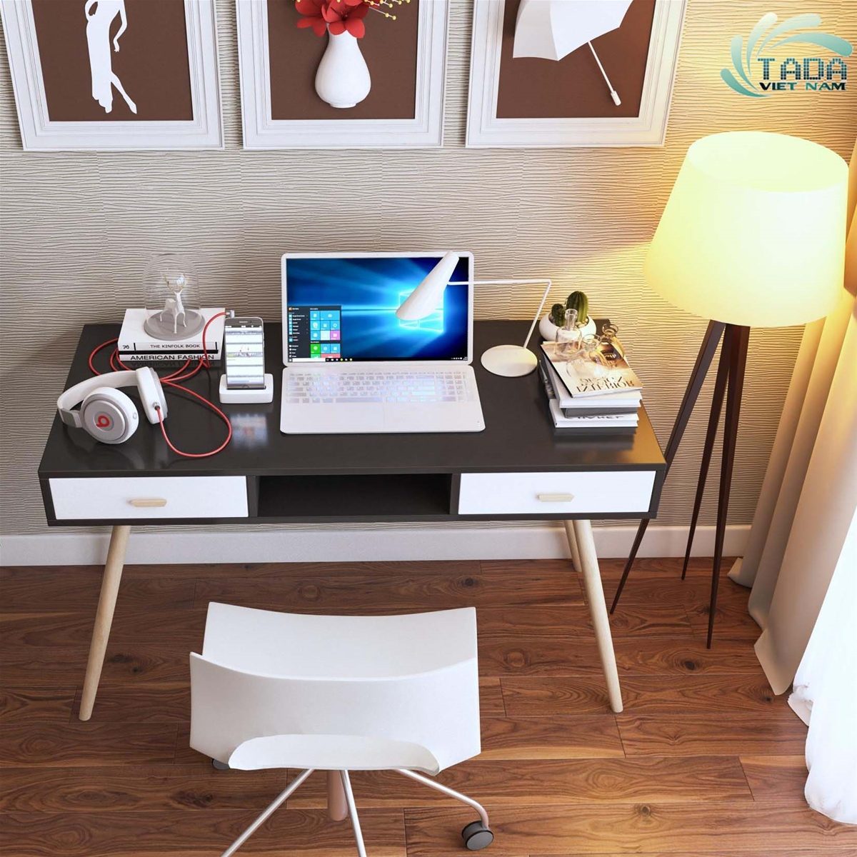BÀN LÀM VIỆC NGĂN KÉO ĐÔI ĐEN TADA TD1308