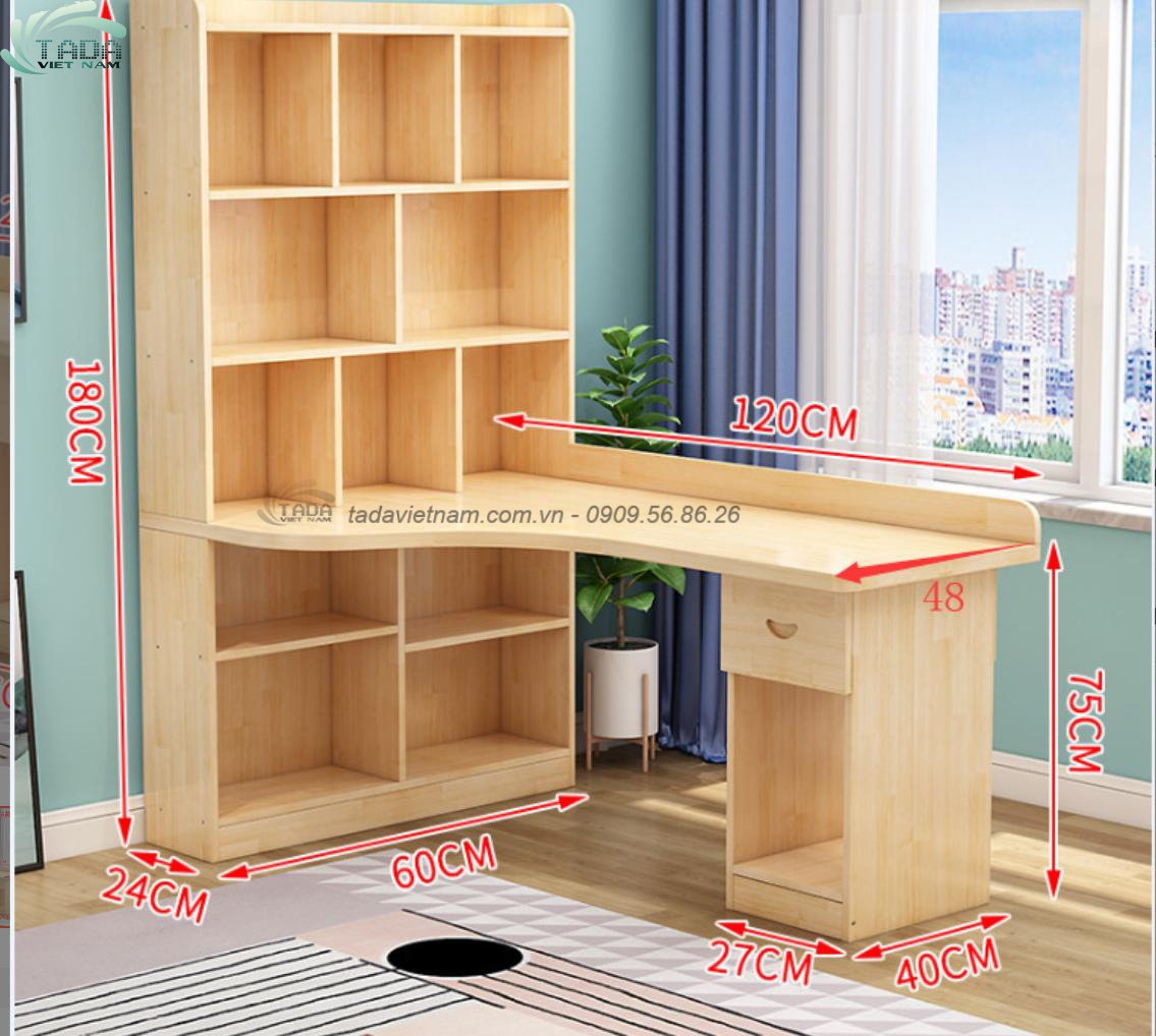 Bàn học giá sách , bo viền cong ,chất liệu gỗ MDF thương hiệu TADA VIỆT NAM- TDBH15