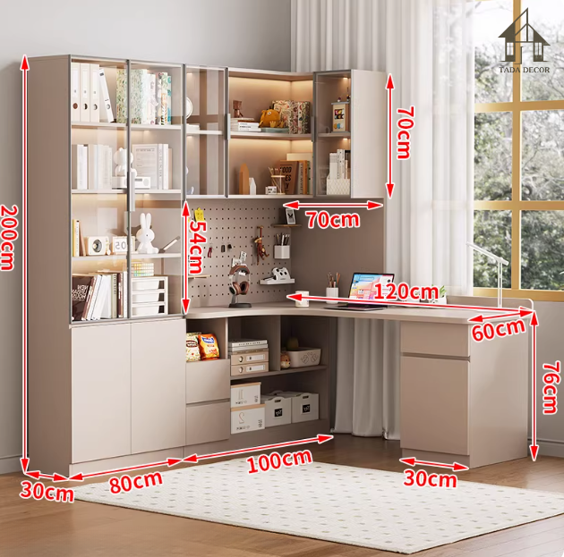 Bàn học chữ L kèm tủ chứa đồ tiện lợi TADA