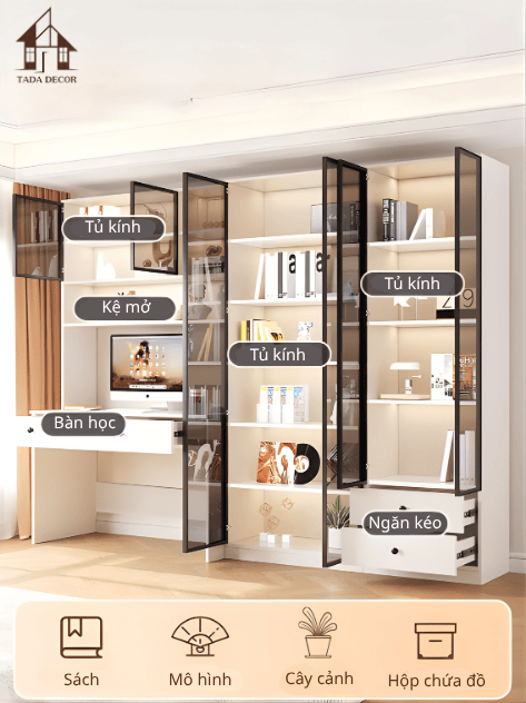 bàn học kèm tủ chứa đồ tiện lợi TADA