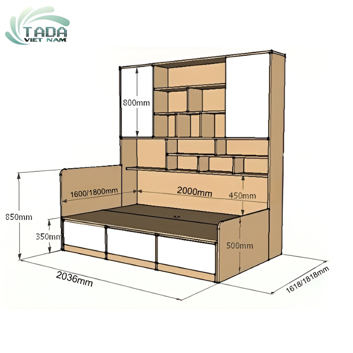 Giường ngủ liền tủ quần áo thông minh hiện đại, TaDa Việt Nam TD3181