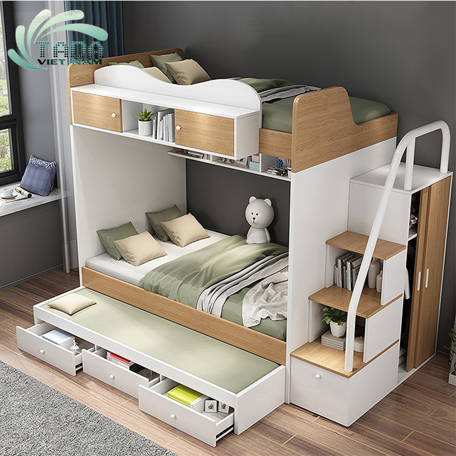 GIƯỜNG TẦNG ĐA NĂNG TADA KẾT HỢP TỦ QUẦN ÁO NHỎ CẦU THANG - GT19