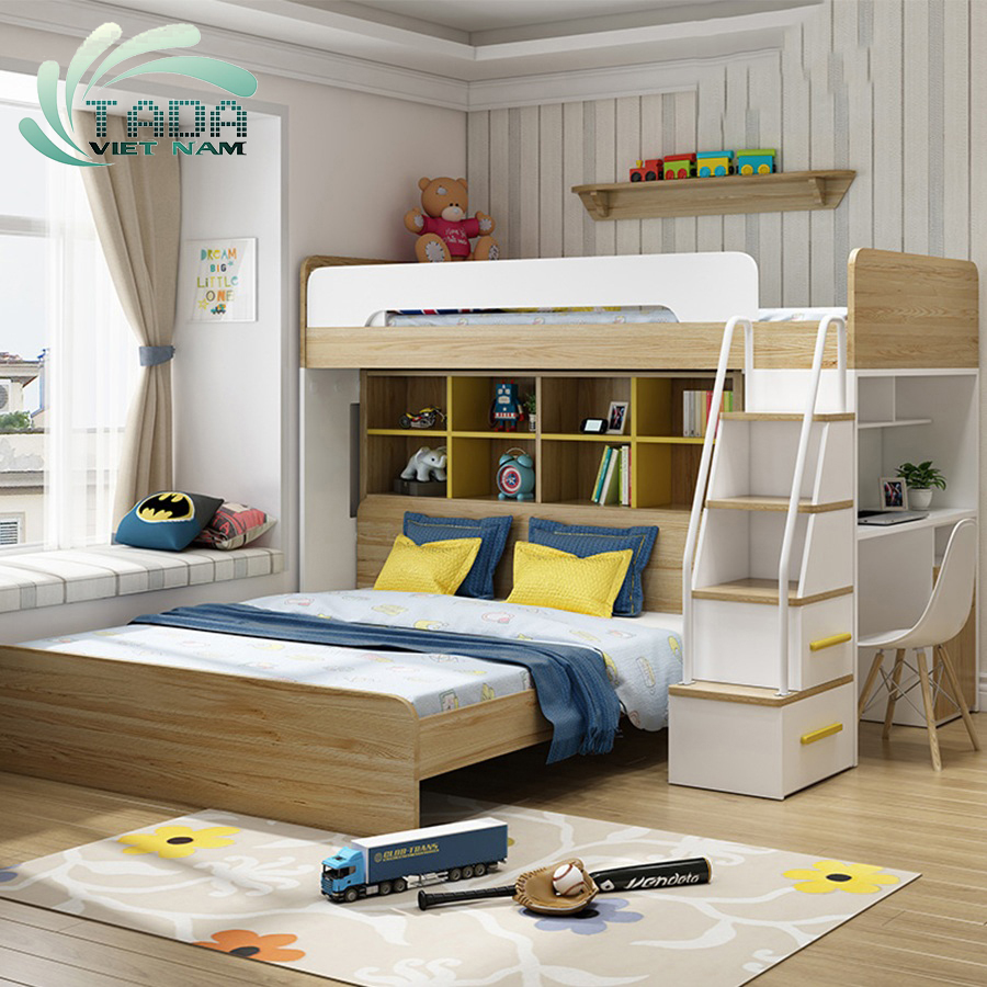 GIƯỜNG TẦNG ĐA NĂNG VỚI GIƯỜNG KẾT HỢP GIÁ SÁCH LỚN VÀ BÀN LÀM VIỆC - GT23