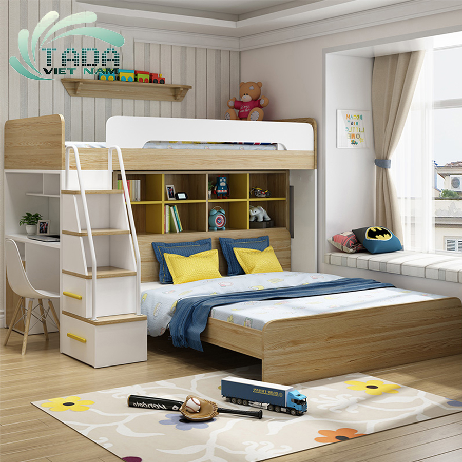 GIƯỜNG TẦNG ĐA NĂNG VỚI GIƯỜNG KẾT HỢP GIÁ SÁCH LỚN VÀ BÀN LÀM VIỆC - GT23