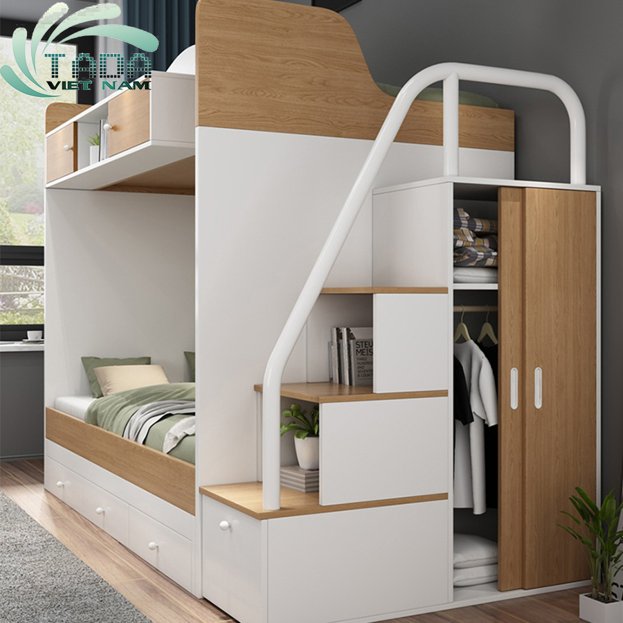GIƯỜNG TẦNG ĐA NĂNG TADA KẾT HỢP TỦ QUẦN ÁO NHỎ CẦU THANG - GT19