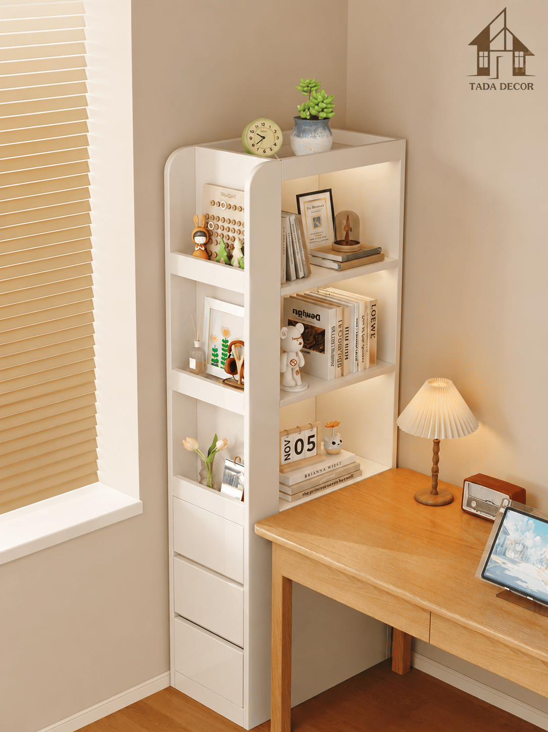 Kệ sách góc tường đẹp hiện đại TADA